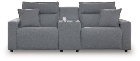 Modmax II Salt and Pepper 3-Piece Power Reclining Loveseat with Console by Ashley at Eve Furniture