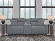 Modmax II Salt and Pepper 3-Piece Power Reclining Loveseat with Console by Ashley at Eve Furniture