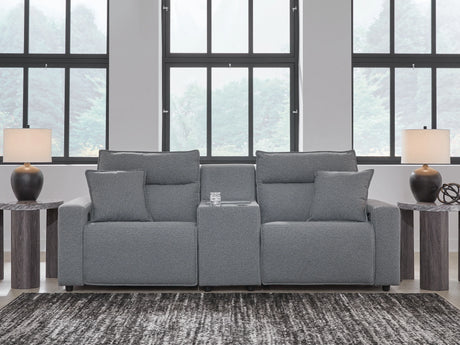 Modmax II Salt and Pepper 3-Piece Power Reclining Loveseat with Console by Ashley at Eve Furniture