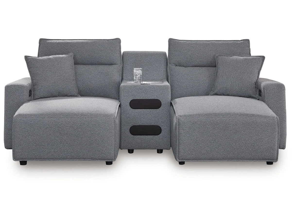 Modmax II Salt and Pepper 3-Piece Power Reclining Sectional with Double Chaise by Ashley at Eve Furniture