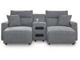 Modmax II Salt and Pepper 3-Piece Power Reclining Sectional with Double Chaise by Ashley at Eve Furniture