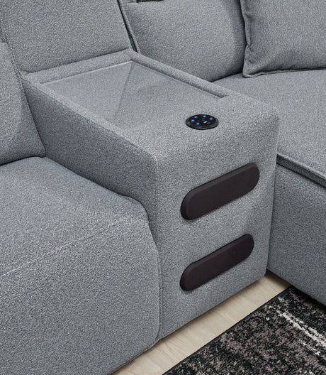 Modmax II Salt and Pepper 7-Piece Power Reclining Sectional with 2 Audio Consoles by Ashley at Eve Furniture