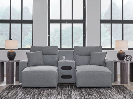 Modmax II Salt and Pepper 3-Piece Power Reclining Sectional with Double Chaise by Ashley at Eve Furniture