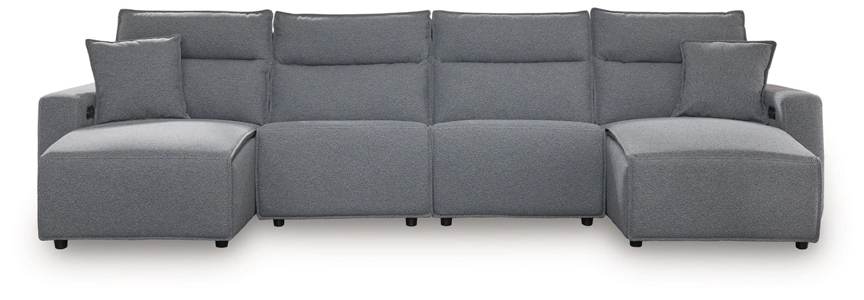 Modmax II Salt and Pepper 4-Piece Double Chaise Power Modular Reclining Sectional by Ashley at Eve Furniture