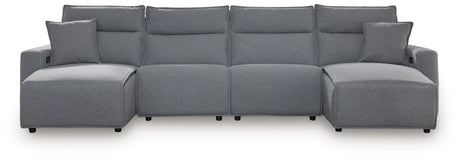 Modmax II Salt and Pepper 4-Piece Double Chaise Power Modular Reclining Sectional by Ashley at Eve Furniture