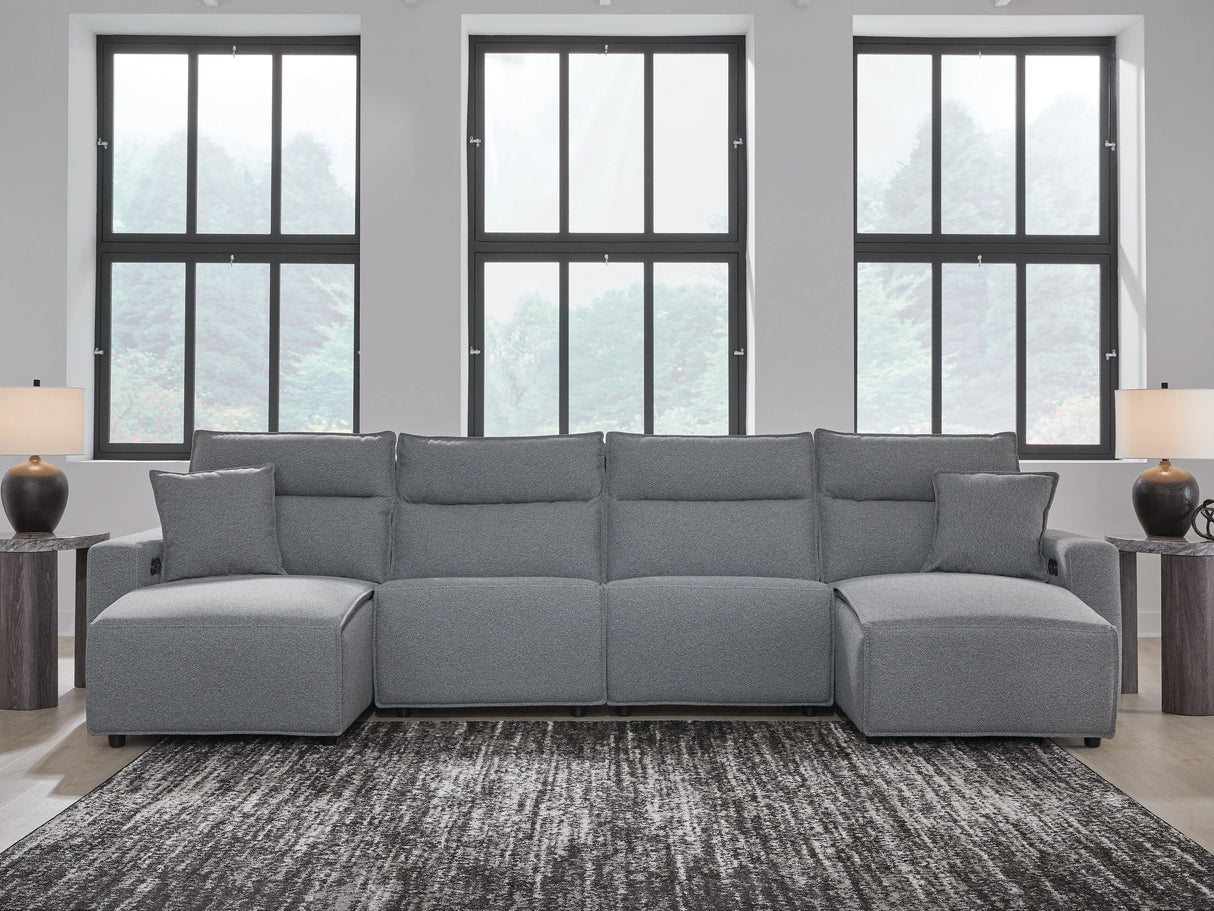 Modmax II Salt and Pepper 4-Piece Double Chaise Power Modular Reclining Sectional by Ashley at Eve Furniture