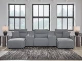 Modmax II Salt and Pepper 5-Piece Double Chaise Power Reclining Modular Sectional with 2 Consoles by Ashley at Eve Furniture