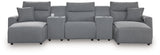 Modmax II Salt and Pepper 5-Piece Double Chaise Power Reclining Modular Sectional with 2 Consoles by Ashley at Eve Furniture