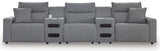 Modmax II Salt and Pepper 5-Piece Power Reclining Sectional with 2 Audio Consoles by Ashley at Eve Furniture