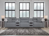 Modmax II Salt and Pepper 5-Piece Power Reclining Sectional with 2 Audio Consoles by Ashley at Eve Furniture