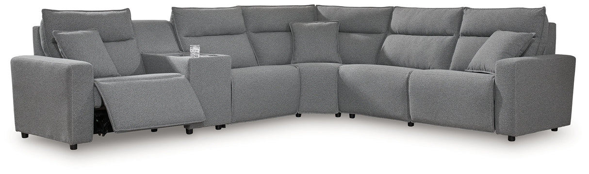 Modmax II Salt and Pepper 6-Piece Power Reclining Modular Sectional with Console by Ashley at Eve Furniture