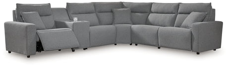 Modmax II Salt and Pepper 6-Piece Power Reclining Modular Sectional with Console by Ashley at Eve Furniture