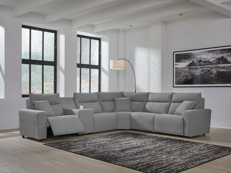 Modmax II Salt and Pepper 6-Piece Power Reclining Modular Sectional with Console by Ashley at Eve Furniture