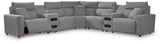 Modmax II Salt and Pepper 7-Piece Power Reclining Sectional with 2 Audio Consoles by Ashley at Eve Furniture