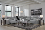 Modmax II Salt and Pepper 7-Piece Power Reclining Sectional with 2 Audio Consoles by Ashley at Eve Furniture