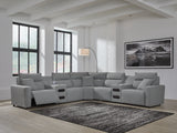 Modmax II Salt and Pepper 7-Piece Power Reclining Sectional with 2 Audio Consoles by Ashley at Eve Furniture