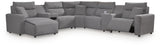 Modmax II Salt and Pepper 7-Piece Power Reclining Sectional with Chaise and Audio Console by Ashley at Eve Furniture