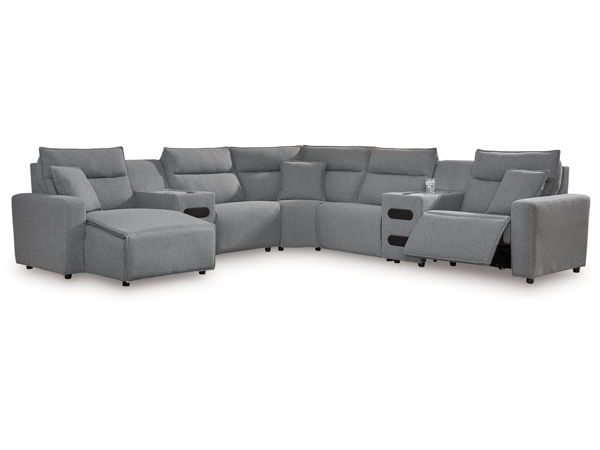 Modmax II Salt and Pepper 7-Piece Power Reclining Sectional with LAF Chaise by Ashley at Eve Furniture