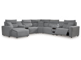 Modmax II Salt and Pepper 7-Piece Power Reclining Sectional with LAF Chaise by Ashley at Eve Furniture