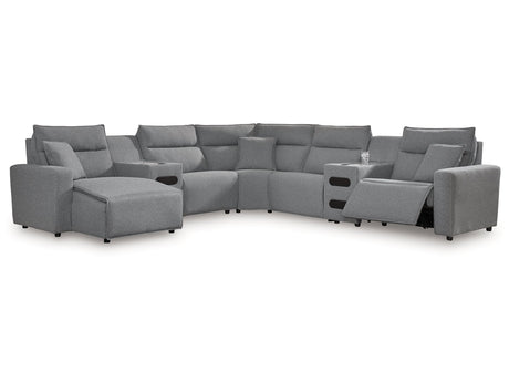 Modmax II Salt and Pepper 7-Piece Power Reclining Sectional with LAF Chaise by Ashley at Eve Furniture