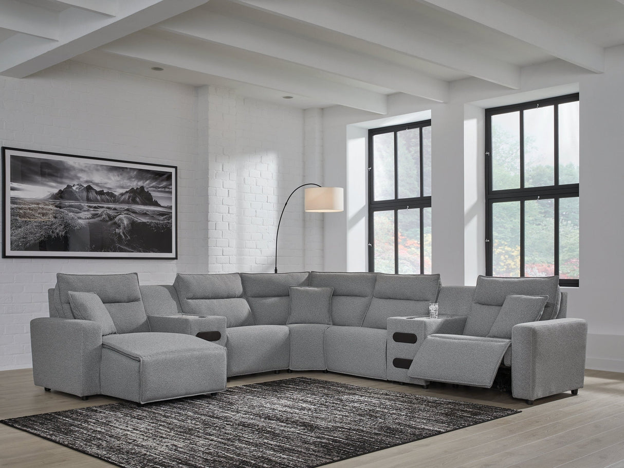 Modmax II Salt and Pepper 7-Piece Power Reclining Sectional with LAF Chaise by Ashley at Eve Furniture