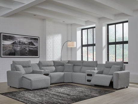 Modmax II Salt and Pepper 7-Piece Power Reclining Sectional with LAF Chaise by Ashley at Eve Furniture