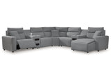 Modmax II Salt and Pepper 7-Piece Power Reclining Sectional with RAF Chaise by Ashley at Eve Furniture