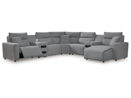 Modmax II Salt and Pepper 7-Piece Power Reclining Sectional with RAF Chaise by Ashley at Eve Furniture