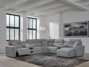 Modmax II Salt and Pepper 7-Piece Power Reclining Sectional with RAF Chaise by Ashley at Eve Furniture