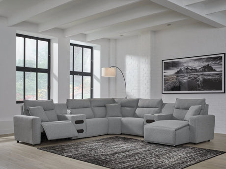 Modmax II Salt and Pepper 7-Piece Power Reclining Sectional with RAF Chaise by Ashley at Eve Furniture