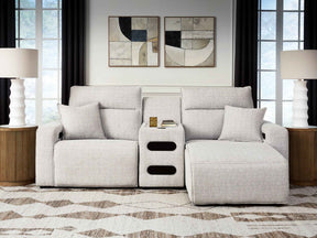 ModMax II Stone 3-Piece Power Reclining Sectional with Chaise and Audio Console by Ashley at Eve Furniture