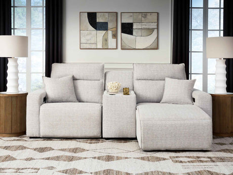 ModMax II Stone 3-Piece Power Reclining Sectional with Chaise and Console by Ashley at Eve Furniture
