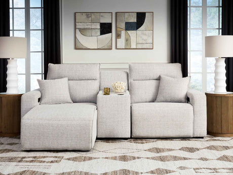 ModMax II Stone 3-Piece Power Reclining Sectional with Chaise and Console by Ashley at Eve Furniture