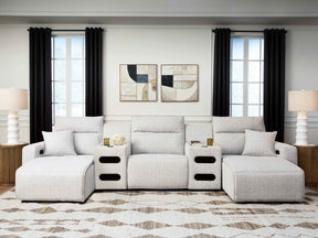 ModMax II Stone 5-Piece Power Reclining Sectional with Chaise and Audio Consoles by Ashley at Eve Furniture