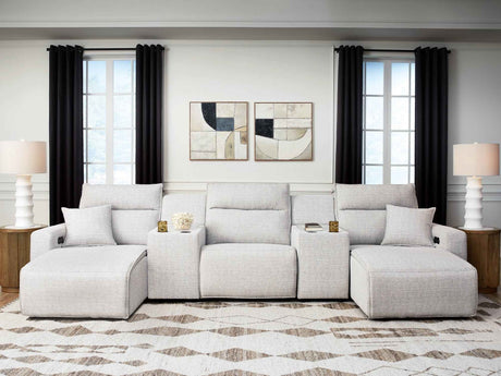 ModMax II Stone 5-Piece Power Reclining Sectional with Chaise and Consoles by Ashley at Eve Furniture