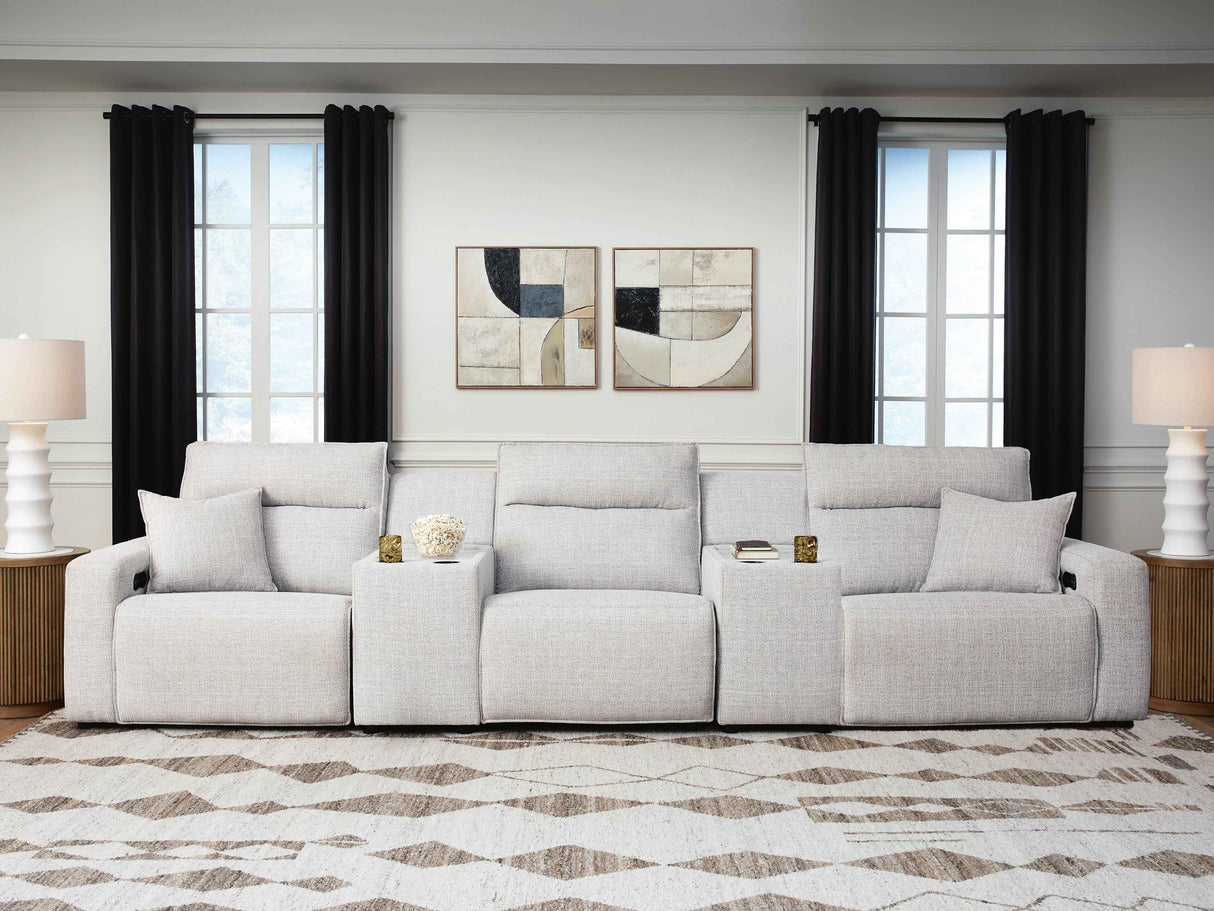 ModMax II Stone 5-Piece Power Reclining Sectional with Consoles by Ashley at Eve Furniture