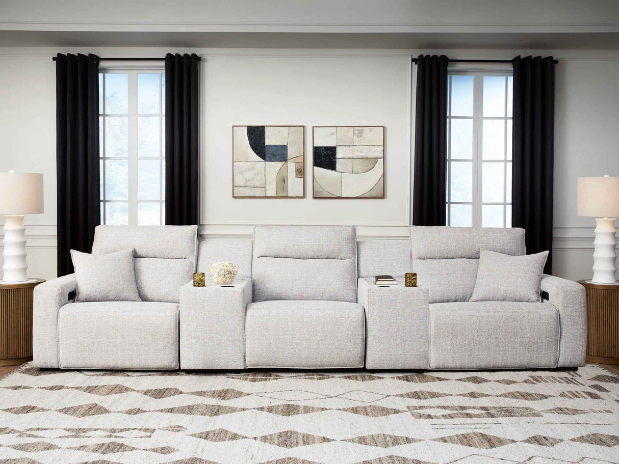 ModMax II Stone 5-Piece Power Reclining Sectional with Consoles by Ashley at Eve Furniture