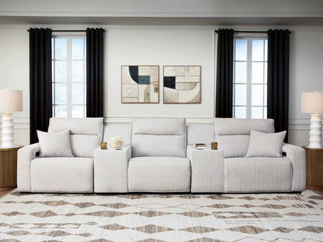 ModMax II Stone 5-Piece Power Reclining Sectional with Consoles by Ashley at Eve Furniture