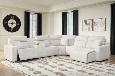 ModMax II Stone 6-Piece Power Reclining Sectional with Chaise and Console by Ashley at Eve Furniture
