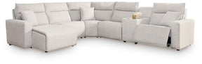 ModMax II Stone 6-Piece Power Reclining Sectional with Chaise and Console by Ashley at Eve Furniture