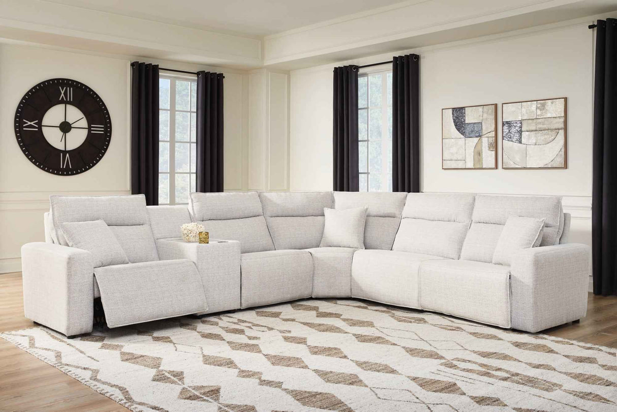 ModMax II Stone 6-Piece Power Reclining Sectional with Console by Ashley at Eve Furniture