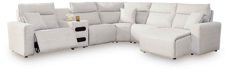 ModMax II Stone 6-Piece Reclining Sectional with Chaise and Audio Console by Ashley at Eve Furniture