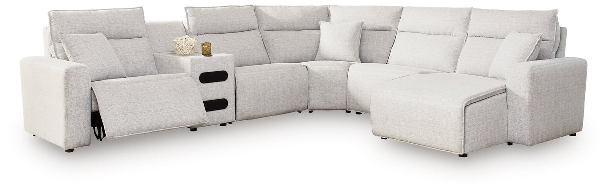 ModMax II Stone 6-Piece Reclining Sectional with Chaise and Audio Console
