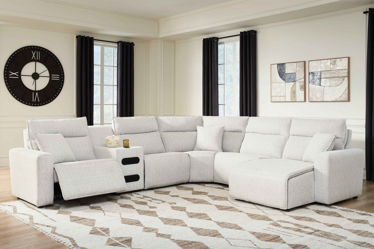 ModMax II Stone 6-Piece Reclining Sectional with Chaise and Audio Console by Ashley at Eve Furniture
