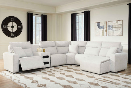 ModMax II Stone 6-Piece Reclining Sectional with Chaise and Audio Console by Ashley at Eve Furniture