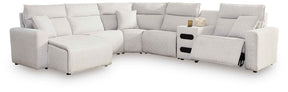 ModMax II Stone 6-Piece Reclining Sectional with LAF Chaise and Audio Console by Ashley at Eve Furniture