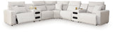 ModMax II Stone 7-Piece Power Reclining Sectional with Chaise and Audio Consoles by Ashley at Eve Furniture