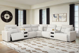 ModMax II Stone 7-Piece Power Reclining Sectional with Chaise and Audio Consoles by Ashley at Eve Furniture