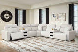 ModMax II Stone 7-Piece Power Reclining Sectional with Chaise and Audio Consoles by Ashley at Eve Furniture