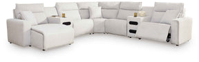 ModMax II Stone 7-Piece Power Reclining Sectional with LAF Chaise and Audio Consoles by Ashley at Eve Furniture